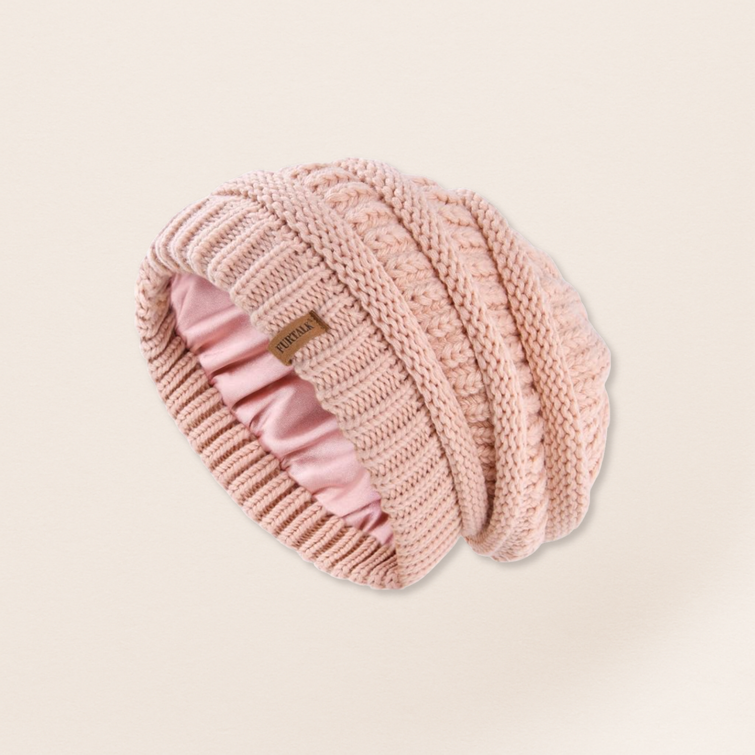 FURTALK Satin-Lined Winter Beanie — Protective, Anti-Breakage Knit Hat for Fine & Thin Hair