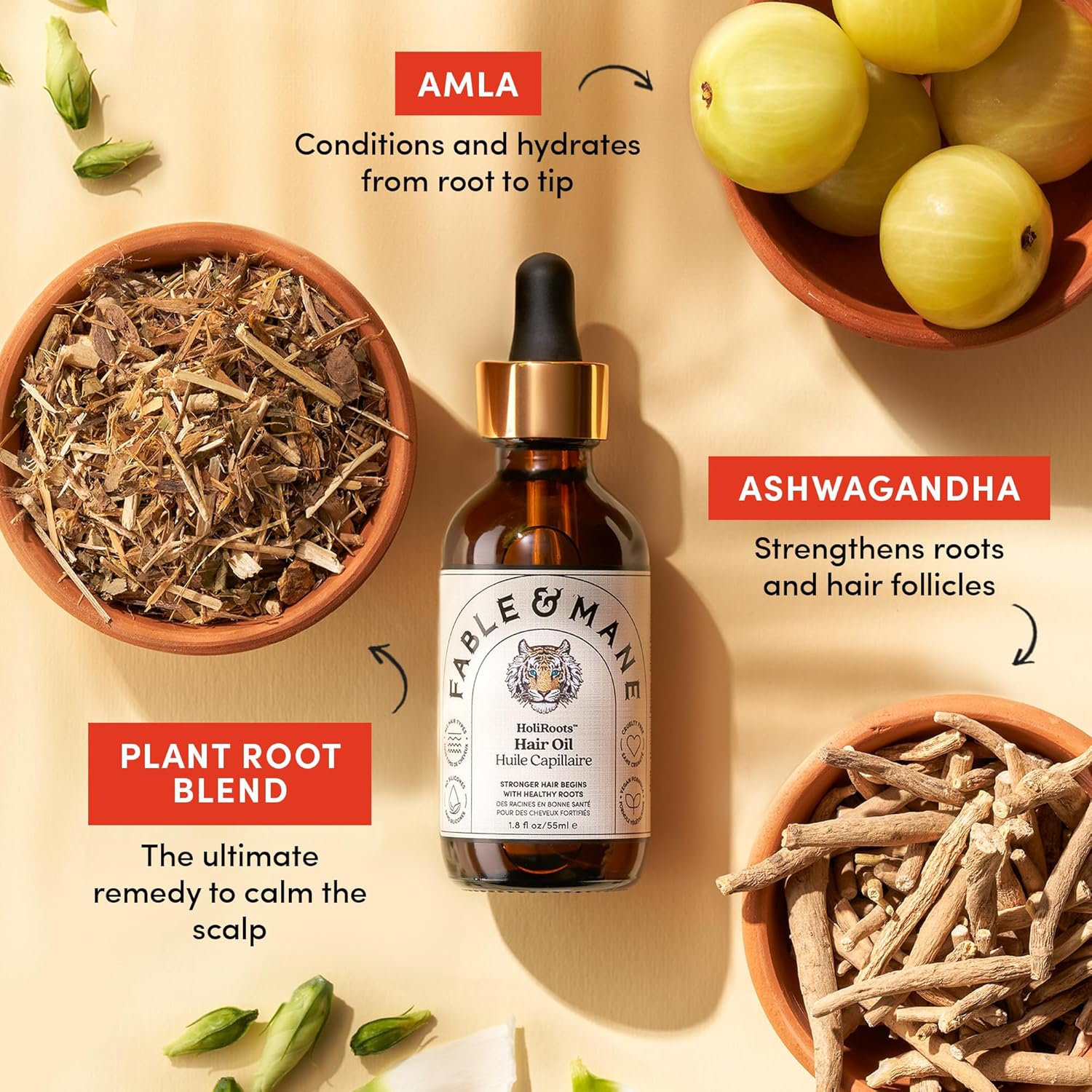 Fable & Mane HoliRoots™ Strengthening Hair Oil – Ashwagandha + Ayurvedic Roots (13.6ml)