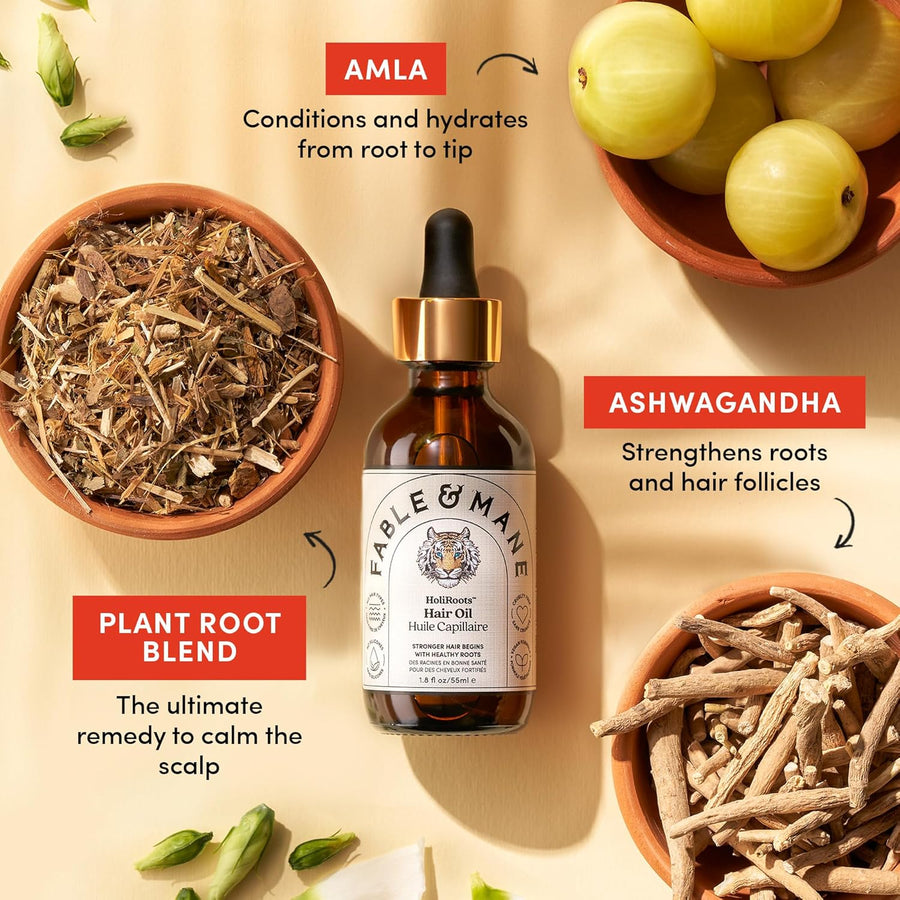 Fable & Mane HoliRoots™ Strengthening Hair Oil – Ashwagandha + Ayurvedic Roots (13.6ml)