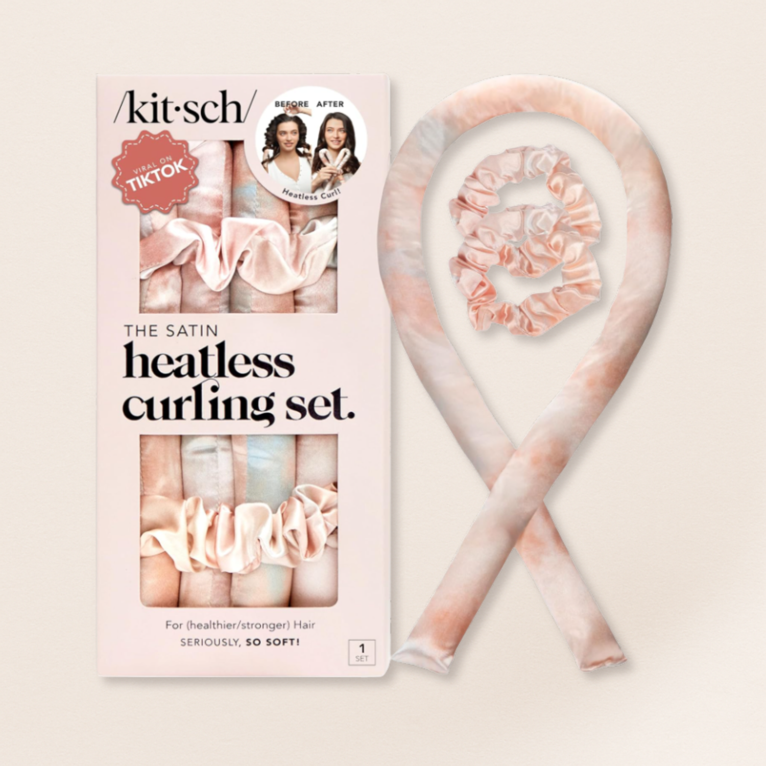 Kitsch Satin Heatless Curling Set – Overnight Curls Without Heat (Headband + Scrunchies) for Fine & Thin Hair