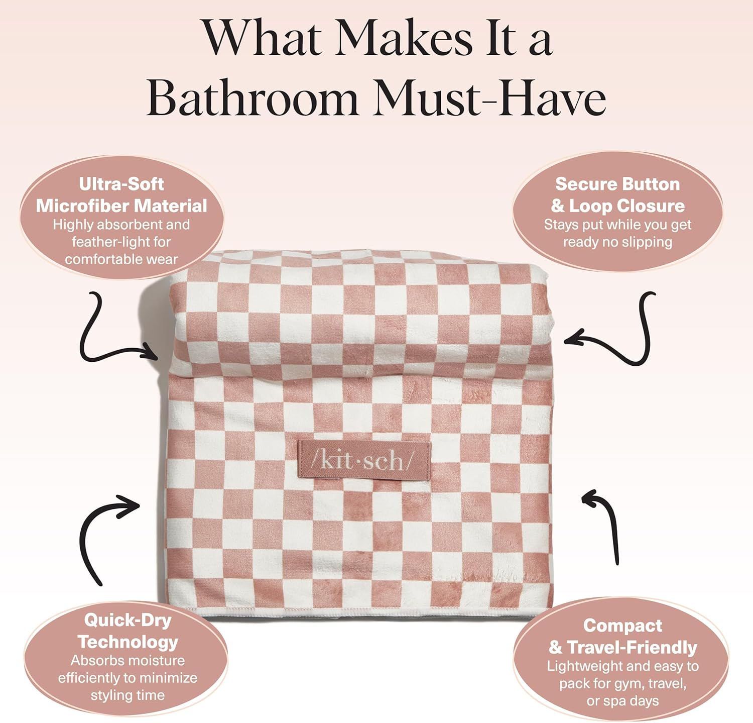 Kitsch XL Microfibre Hair Towel – Terracotta Check