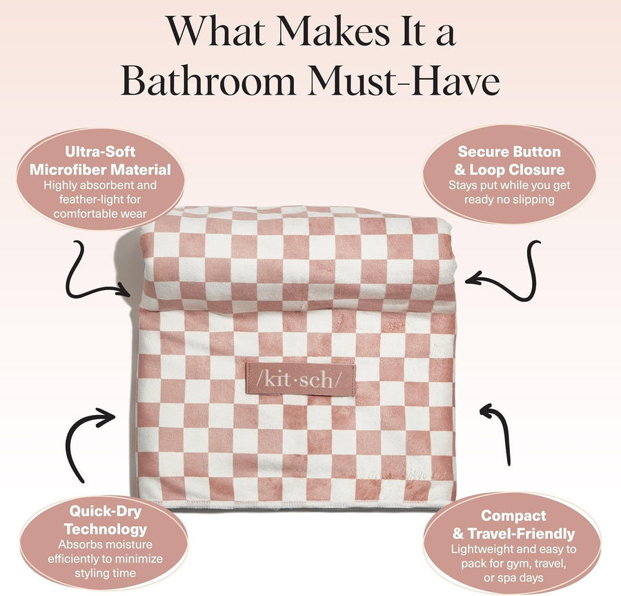 Kitsch XL Microfibre Hair Towel – Terracotta Check